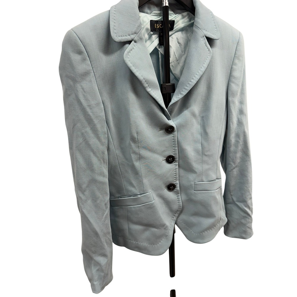 Escada Womens Virgin Wool Light Blue Pick Stitched Three Button Blazer Jacket XS - Picture 3 of 9